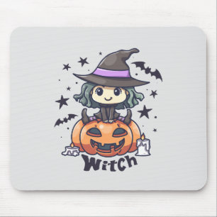 Cute Kid Witch Sitta på en Pumpkin - "Witch" Musmatta