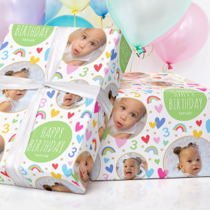 Cute Kids 3:e födelsedag Grönten för regnbågsfoto Presentpapper
