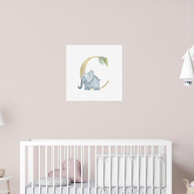 Cute Kids Animal Elephant Monogram C Nursery Poster (Barnkammare 2)