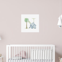 Cute Kids Animal ELEPHANT Monogram N Nursery Poster