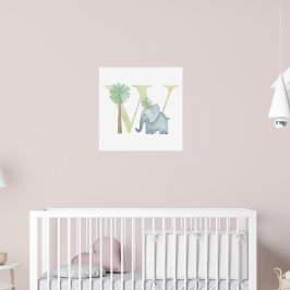 Cute Kids Animal ELEPHANT Monogram W Nursery Poster