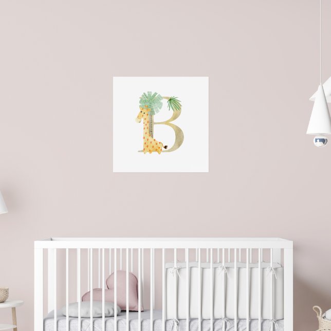 Cute Kids Animal Giraffe Monogram B Nursery Poster (Barnkammare 2)