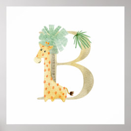 Cute Kids Animal Giraffe Monogram B Nursery Poster