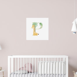 Cute Kids Animal Giraffe Monogram P Nursery Poster