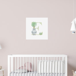 Cute Kids Animal HIPPO Monogram E Nursery Poster
