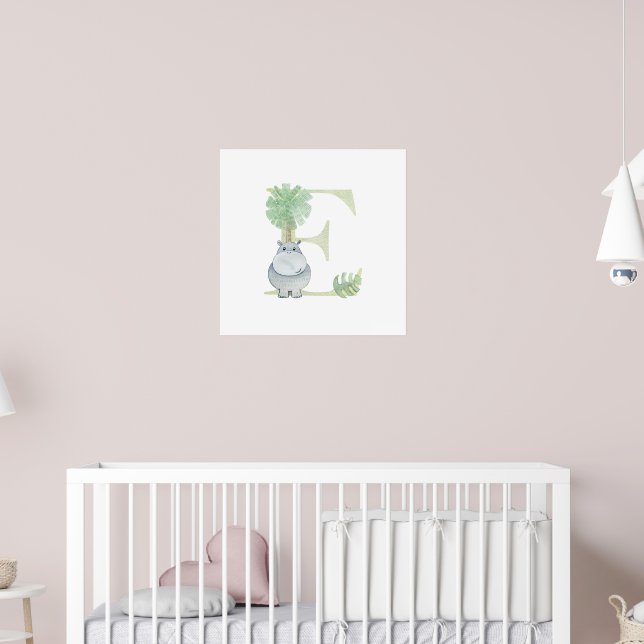 Cute Kids Animal HIPPO Monogram E Nursery Poster (Barnkammare 2)