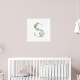 Cute Kids Animal HIPPO Monogram S Nursery Poster