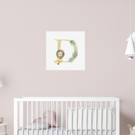 Cute Kids Animal Lejon Monogram D Nursery Poster