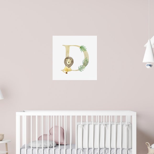 Cute Kids Animal Lejon Monogram D Nursery Poster (Barnkammare 2)