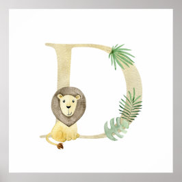 Cute Kids Animal Lejon Monogram D Nursery Poster