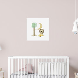 Cute Kids Animal LEJON Monogram R Nursery Poster
