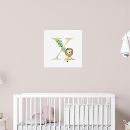 Cute Kids Animal LEJON Monogram X Nursery Poster