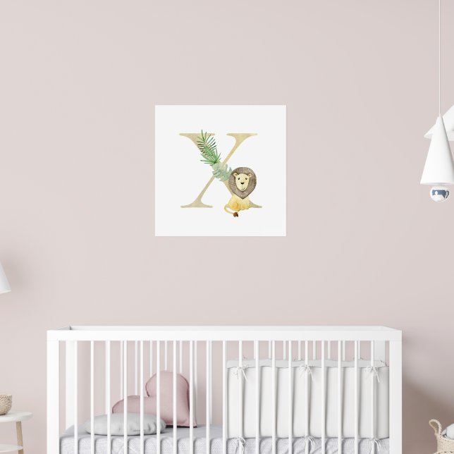 Cute Kids Animal LEJON Monogram X Nursery Poster (Barnkammare 2)
