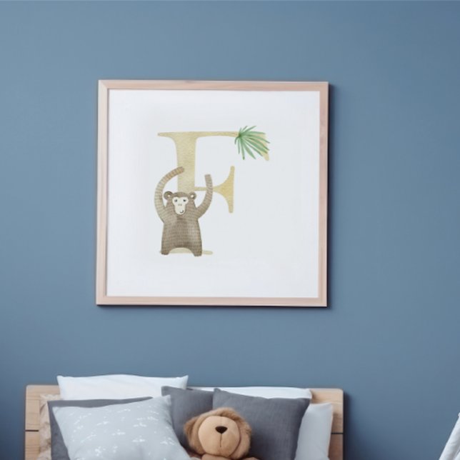 Cute Kids Animal MONKEY Monogram F Nursery Poster (Skapare uppladdad)