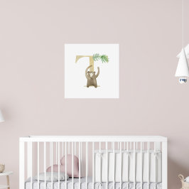 Cute Kids Animal MONKEY Monogram T Nursery Poster