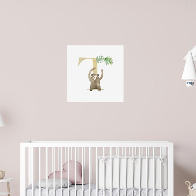 Cute Kids Animal MONKEY Monogram T Nursery Poster (Barnkammare 2)