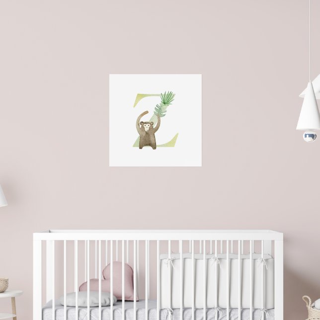 Cute Kids Animal MONKEY Monogram Z Nursery Poster (Barnkammare 2)
