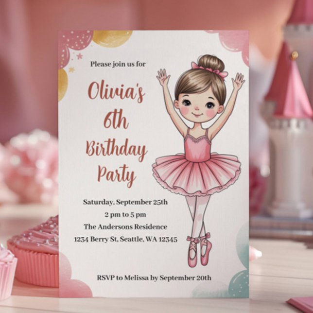 Cute Kids Ballerina Birthday Inbjudningar (Skapare uppladdad)
