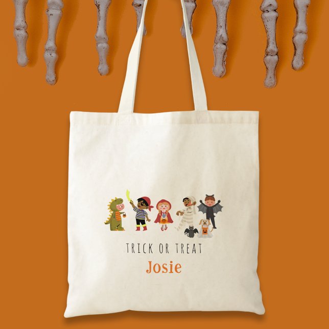 Cute Kids Bus eller godis Halloween Tote Bag Tygkasse (Cute Kids Trick or Treat Halloween Tote Bag)