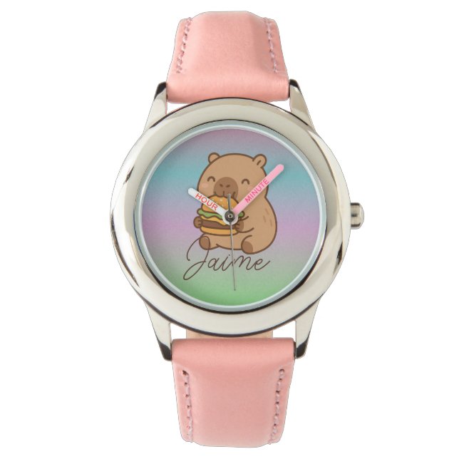 Cute Kids Capybara Rainbow Hamburger Armbandsur (Framsida)