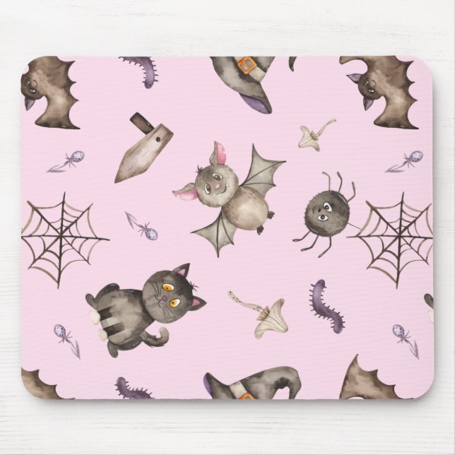Cute Kids Cat Fladdermus Spider Halloween Mönster Musmatta (Framsidan)