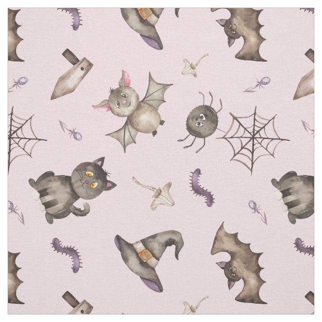 Cute Kids Cat Fladdermus Spider Halloween Mönster Tyg (Provkarta)