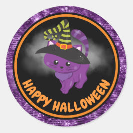 Cute Kids Cat & Lila Glitter Happy halloween Runt Klistermärke