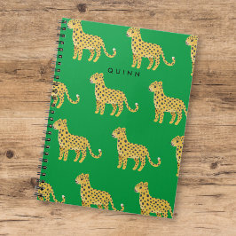 Cute Kids Cheetah Leopard Grönt w/Namn Anteckningsbok