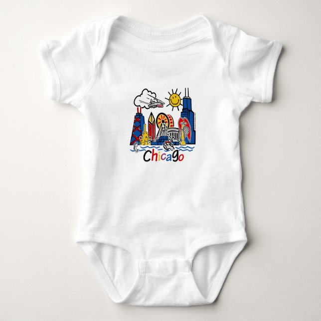 Cute Kids Chicago Skyline T Shirt (Framsida)