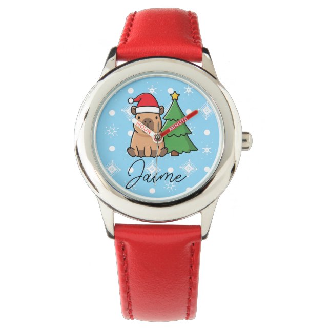 Cute Kids Christmas Capy Blue Red Armbandsur (Framsida)