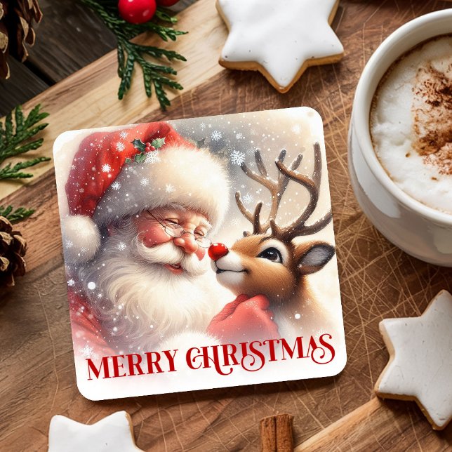 Cute Kids Christmas Coasters Santa Claus Rudolph Underlägg Papper Kvadrat (Cute Kids Christmas Coasters Santa Claus Rudolph)