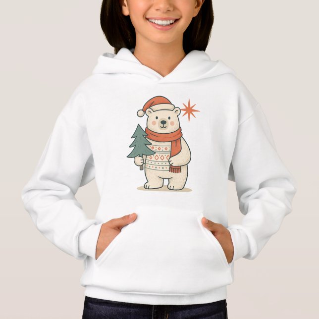 Cute Kids Christmas Polar Bear Cozy Hoodie  T Shirt (Framsida)