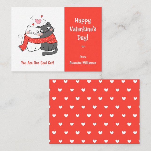 Cute Kids Coola Cat Valentines day Red Anteckningskort (Fram/baksida)