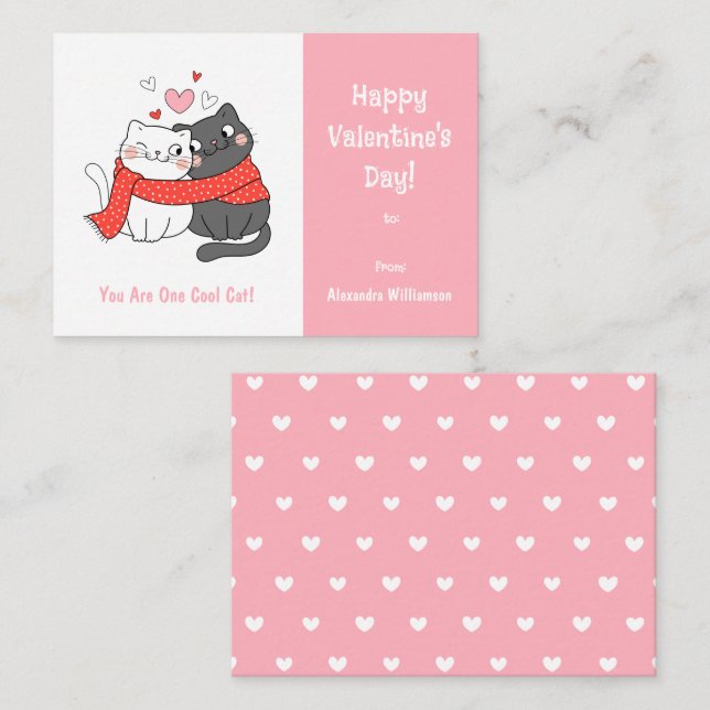 Cute Kids Coola Cat Valentines day Rosa Anteckningskort (Fram/baksida)