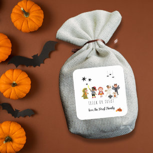 Cute Kids Costume Halloween fest Sticker Fyrkantigt Klistermärke