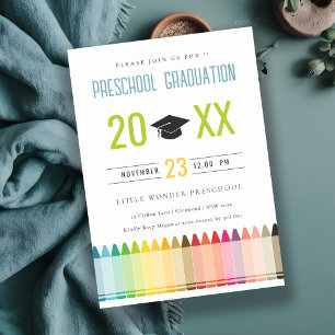 Cute Kids Crayon Roligt Rainbow Preschool Studente Inbjudningar