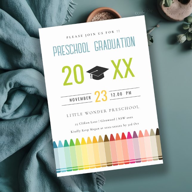 Cute Kids Crayon Roligt Rainbow Preschool Studente Inbjudningar (Skapare uppladdad)
