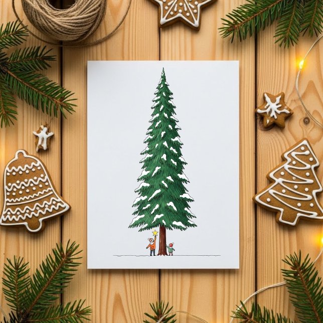 Cute Kids Decorating Big Snowy Christmas Tree Card Julkort (Skapare uppladdad)