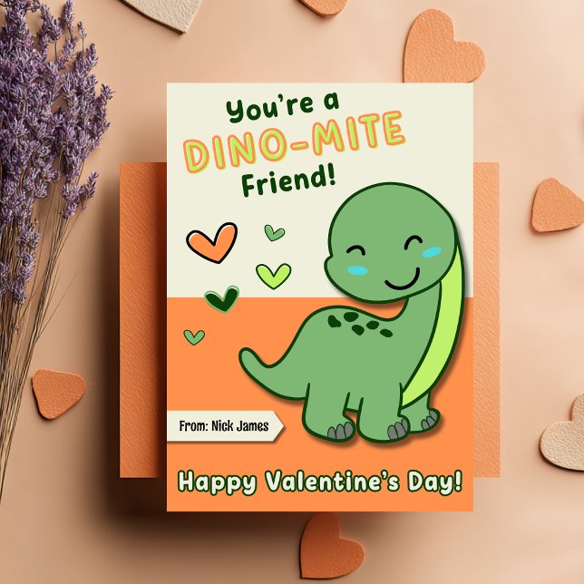 Cute Kids Dino Mite Friend Valentine's Day Julkort (Skapare uppladdad)