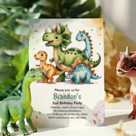 Cute Kids Dinosaur 2:a födelsedagen Party Inbjudningar