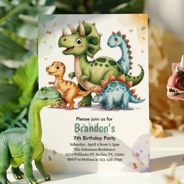 Cute Kids Dinosaur 7:e Födelsedagsfest Inbjudningar (Skapare uppladdad)