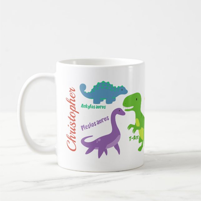 Cute Kids Dinosaur Namn Kaffemugg (Vänster)