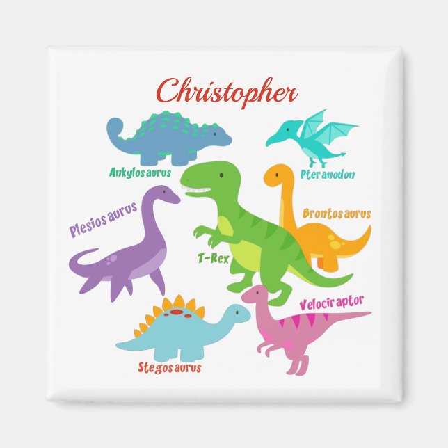 Cute Kids Dinosaur Namn Personlig Magnet (Framsidan)
