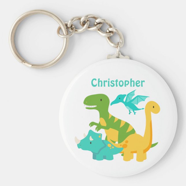 Cute Kids Dinosaur-Personlig Nyckelring (Framsidan)