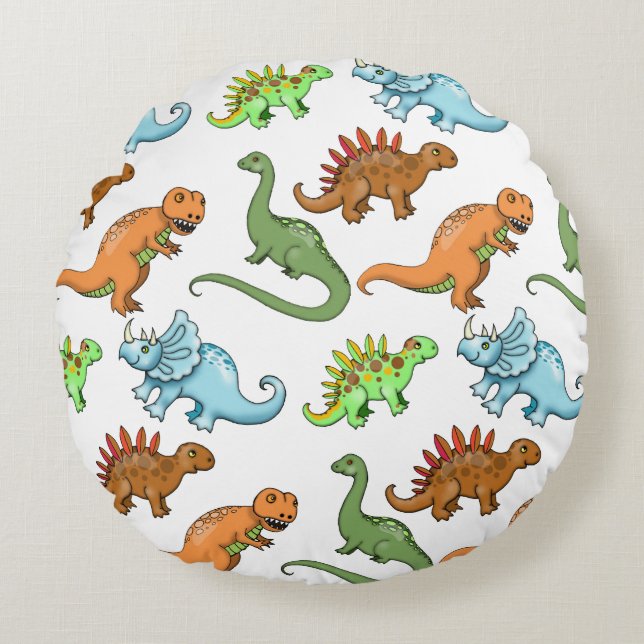 Cute Kids Dinosaur Pillow Rund Kudde (Framsidan)