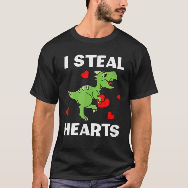 Cute Kids Dinosaur Valentines day Älskare I Steal  T Shirt (Framsida)