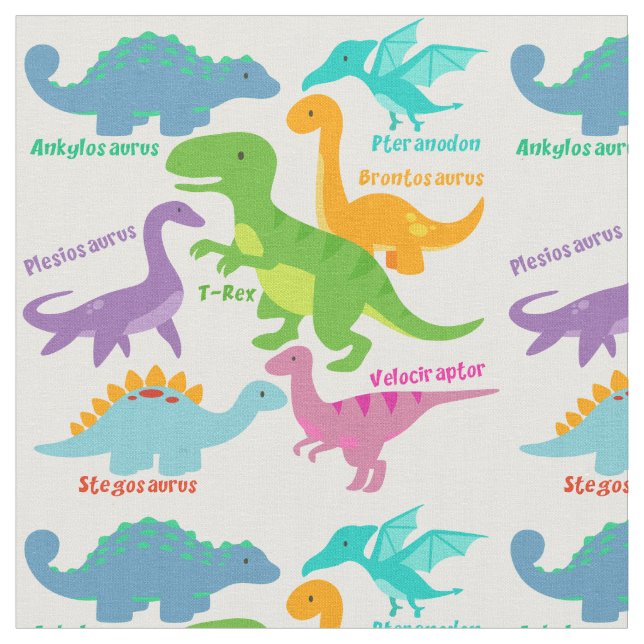 Cute Kids Dinosaurs och Namn Tyg (Närbild)