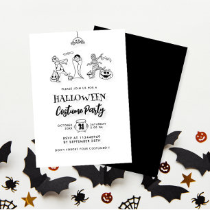 Cute Kids Doodle Halloween Costume Party Inbjudningar