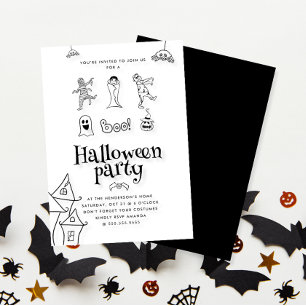 Cute Kids Doodle Halloween fest Inbjudningar