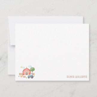 Cute Kids Farm Animals Flat Note Card Anteckningskort
